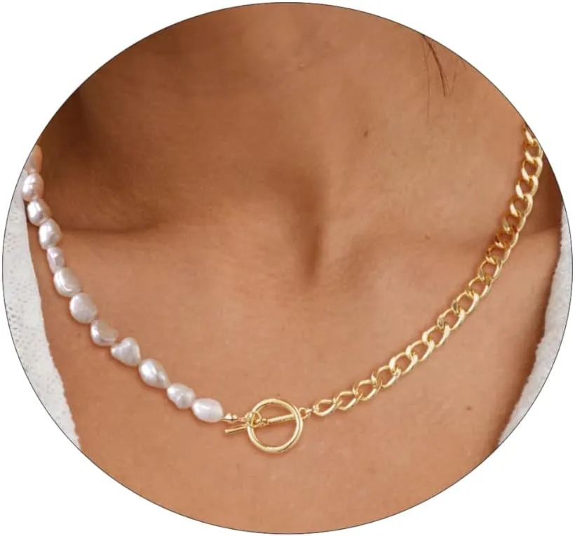 Chunky Gold Necklace 14K Gold Plated Toggle Clasp Necklace Trendy Choker Link Chain Gold Necklaces Jewelry Gift for Women