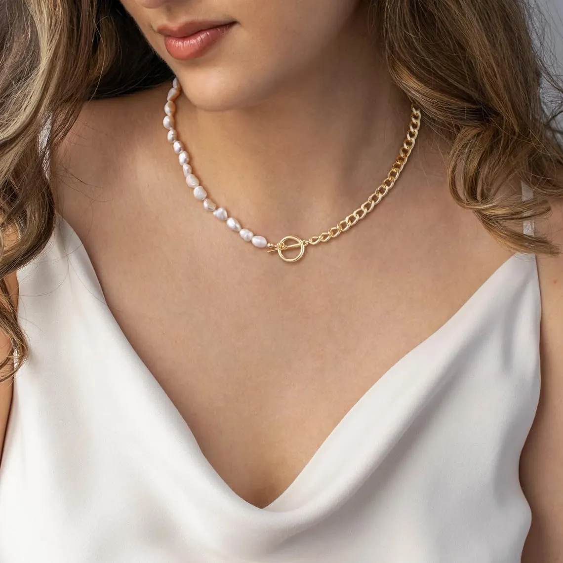 Chunky Gold Necklace 14K Gold Plated Toggle Clasp Necklace Trendy Choker Link Chain Gold Necklaces Jewelry Gift for Women