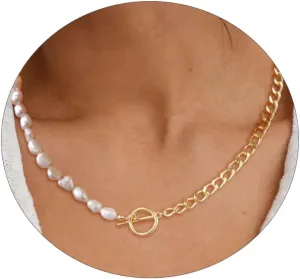 Chunky Gold Necklace 14K Gold Plated Toggle Clasp Necklace Trendy Choker Link Chain Gold Necklaces Jewelry Gift for Women