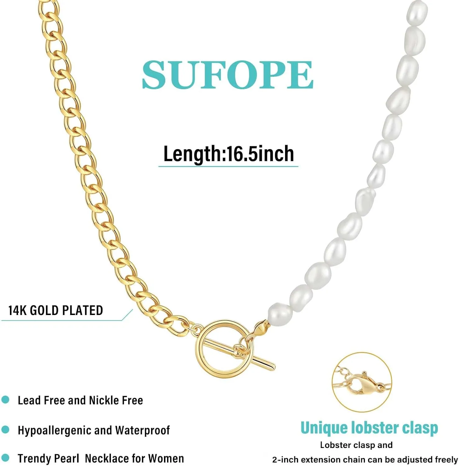 Chunky Gold Necklace 14K Gold Plated Toggle Clasp Necklace Trendy Choker Link Chain Gold Necklaces Jewelry Gift for Women