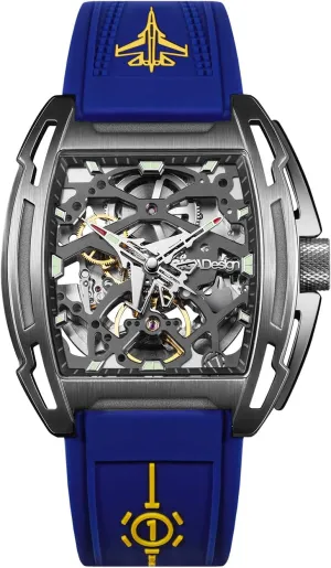 CIGA Design Z Series - Aircraft Carrier Version Automatic Mechanical Watch, Aircraft Shape Pointer Titanium Case Skeleton Tonneau Sapphire Crystal Wrist Watch with Aircraft Carrier Runway Strap