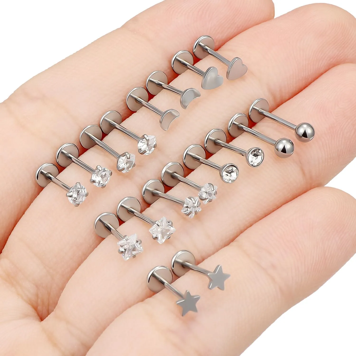 Cisyozi 20G 18G 16G Threadless Push in Nose Rings Studs With Fat Back 316L Surgical Steel Lip Labret Medusa Rings Studs Cartilage Tragus Helix Ear Earring Body Jewelry Piercing for Women Men 7mm Bars