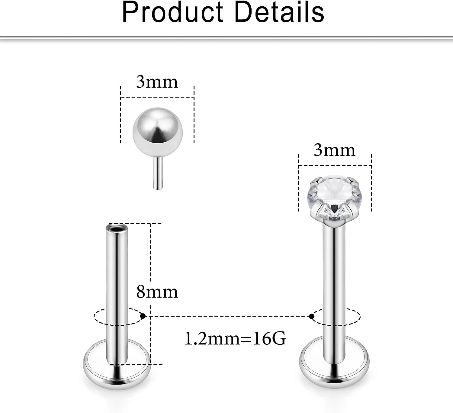 Cisyozi 20G 18G 16G Threadless Push in Nose Rings Studs With Fat Back 316L Surgical Steel Lip Labret Medusa Rings Studs Cartilage Tragus Helix Ear Earring Body Jewelry Piercing for Women Men 7mm Bars