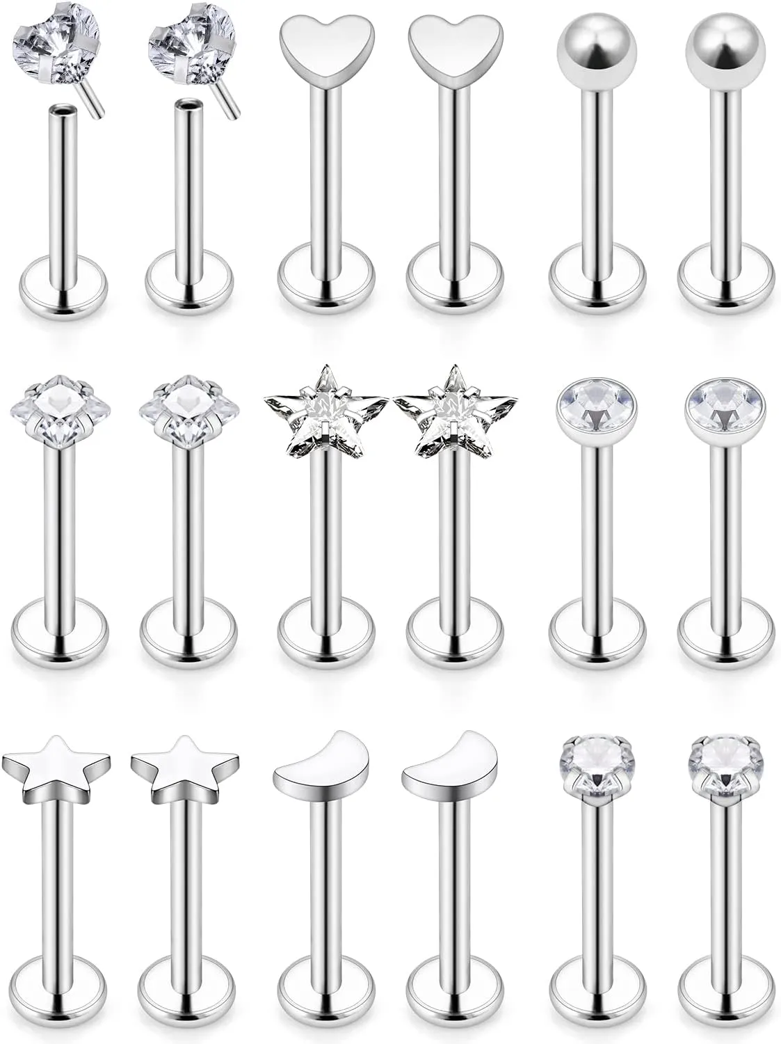 Cisyozi 20G 18G 16G Threadless Push in Nose Rings Studs With Fat Back 316L Surgical Steel Lip Labret Medusa Rings Studs Cartilage Tragus Helix Ear Earring Body Jewelry Piercing for Women Men 7mm Bars