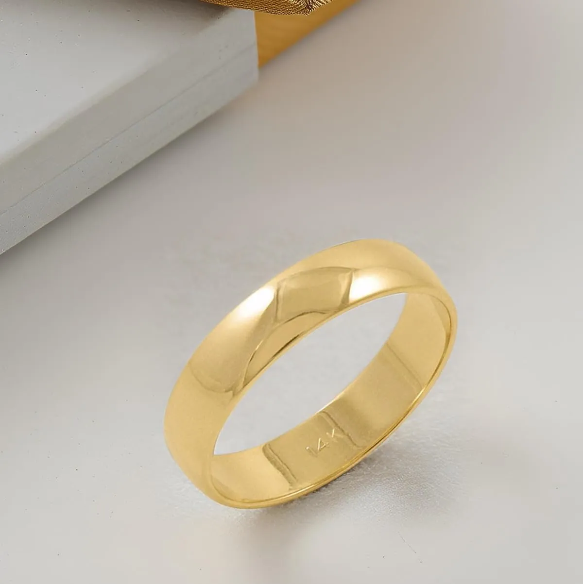 Classic 5mm 14K White or 14K Yellow Gold Traditional Classic Plain High Polished Wedding Band for Men or Women (Sizes 8-14)