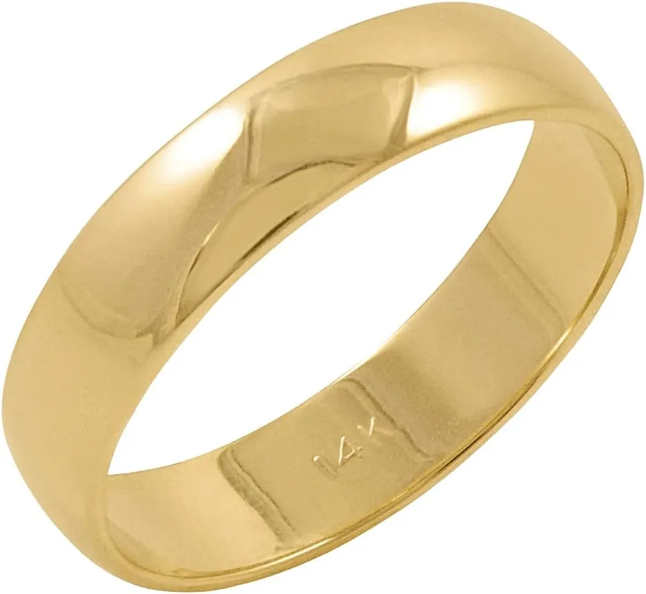 Classic 5mm 14K White or 14K Yellow Gold Traditional Classic Plain High Polished Wedding Band for Men or Women (Sizes 8-14)