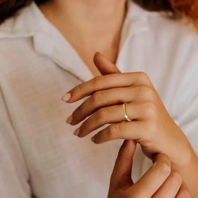 Classic Bar Fine Ring Real Solid 14K Gold