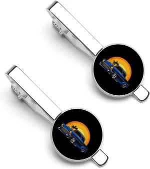 Classic Muscle Car Tie Clips for Men 2 Pcs Silver 2.1 Inch Tie Bar Set Classic Suit Accessories Ideal Gift 5.5x2.2cm