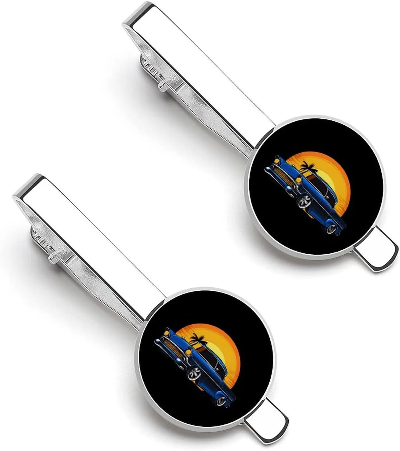 Classic Muscle Car Tie Clips for Men 2 Pcs Silver 2.1 Inch Tie Bar Set Classic Suit Accessories Ideal Gift 5.5x2.2cm