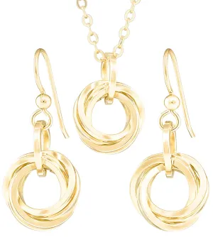 Classy 14K Yellow Gold-Filled Simple Circle Love Knot Jewelry Gift Set Idea for Minimalist Women with Dangle Earrings and 20 Inch Pendant Necklace on Chain (French Wire)