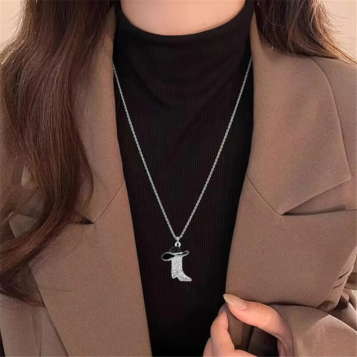 coadipress Western Boots Necklace Earrings Set for Women Dainty Handmade Rhinestone Cowboy Hat Tassel Boot Drop Dangle Earrings Concert Party Cowboy Outfits Jewelry
