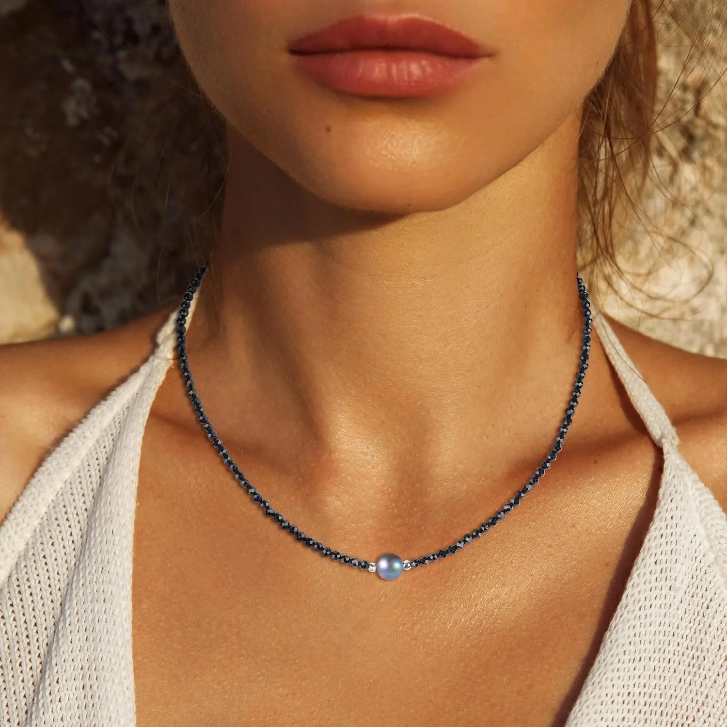 COAI 925 Sterling Silver Faceted Spinel Crystal Necklace, Beaded Choker Necklace for Women