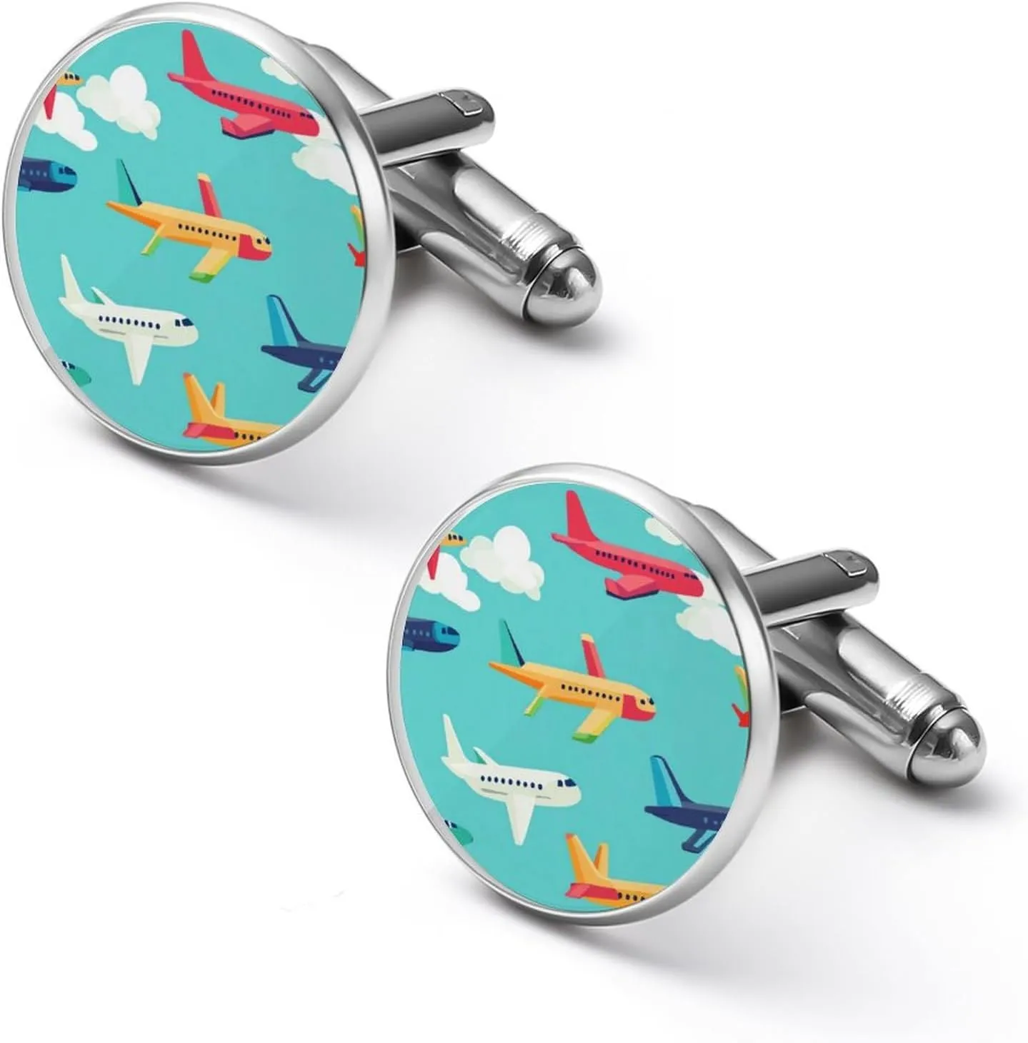 Colorful Airplane Flying Fashion Cufflinks For Men Alloy Tuxedo Shirt Cuff Links For Business Wedding Party 2.0cm