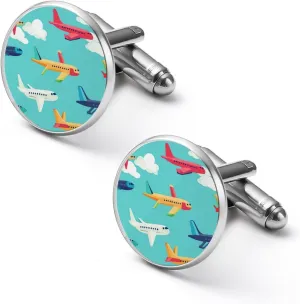 Colorful Airplane Flying Fashion Cufflinks For Men Alloy Tuxedo Shirt Cuff Links For Business Wedding Party 2.0cm