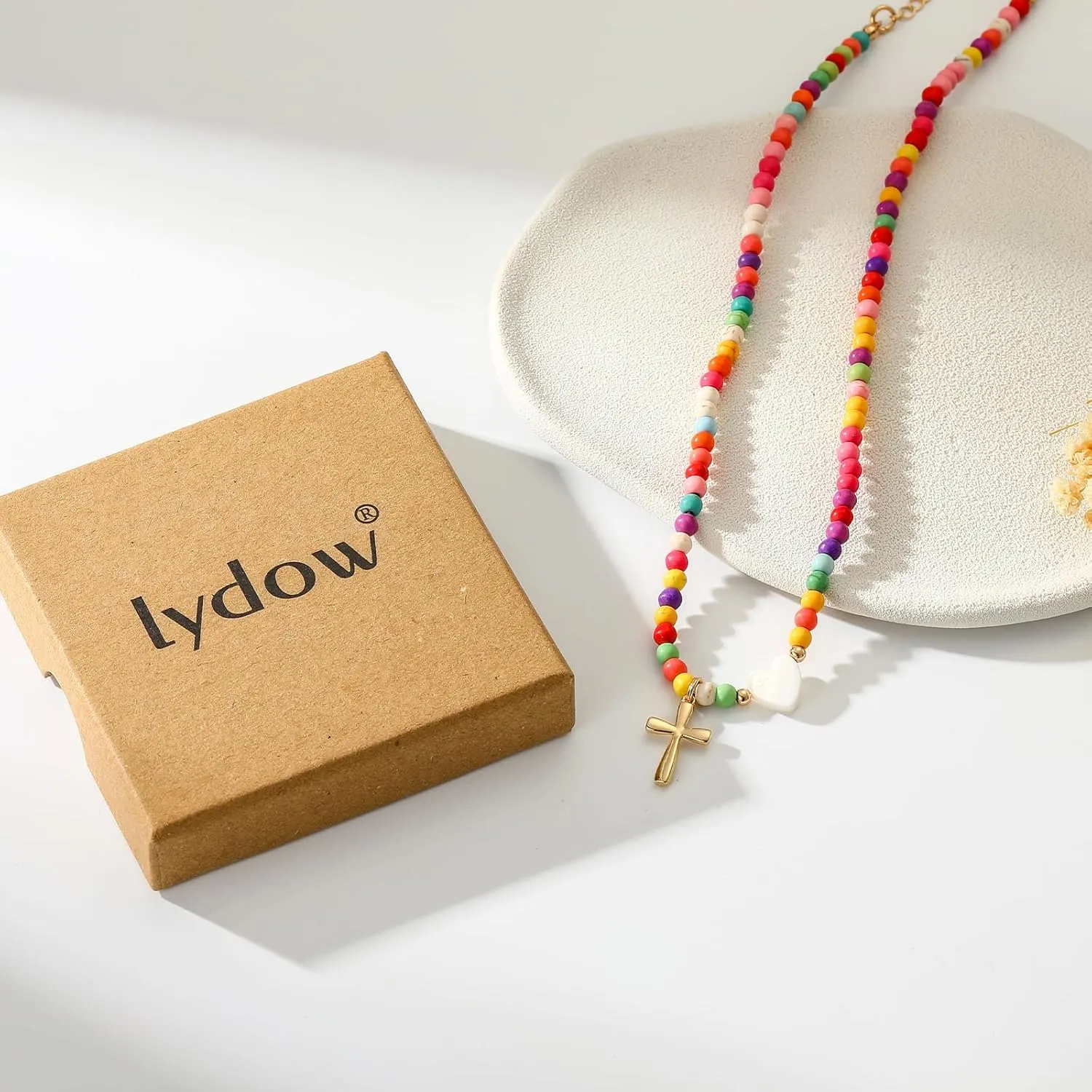 Colorful Beaded Cross Necklace for Girl Women, Graduation First Communion Confirmation Baptism Christian Religious Catholic Jewelry Gifts for Teen Girl 15 2 Inches