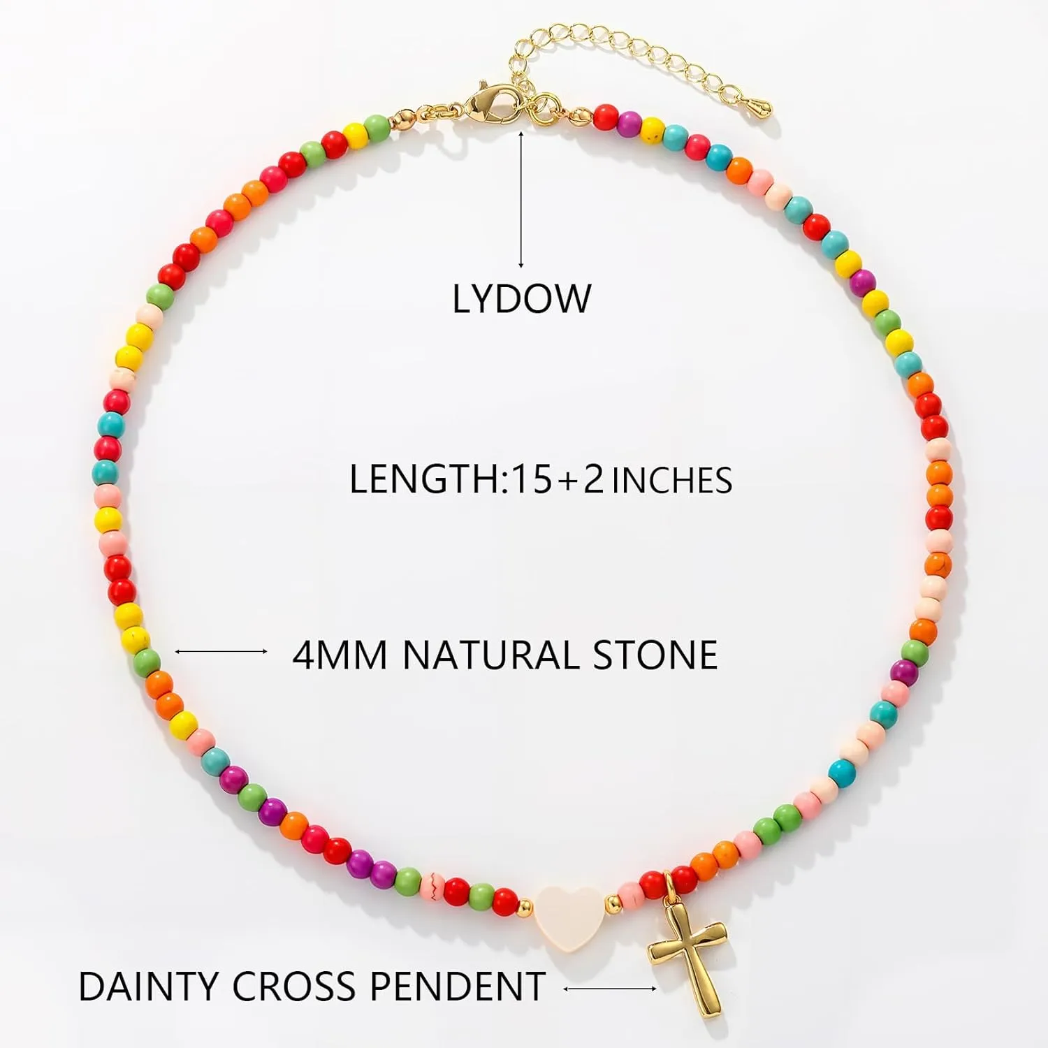Colorful Beaded Cross Necklace for Girl Women, Graduation First Communion Confirmation Baptism Christian Religious Catholic Jewelry Gifts for Teen Girl 15 2 Inches