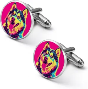 Colorful Husky Dog Art Fashion Cufflinks For Men Alloy Tuxedo Shirt Cuff Links For Business Wedding Party 2.0cm
