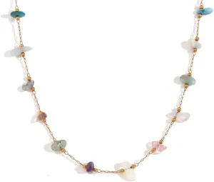 Colorful Natural Stone Stainless Steel Choker Necklace for Women Irregular Gemstone 18k Golden Plated Beaded Ball Adjustable Chain 16 Inches Necklaces Boho Jewelry Gifts