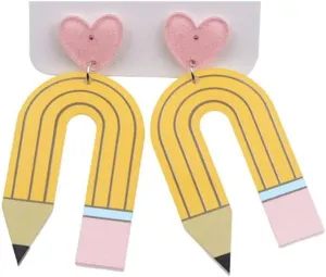 Colorful Pencil Earrings Acrylic Heart Pencil Dangle Earrings Creative Cute Earrings Teachers Students Back to School Jewelry Gift for Women
