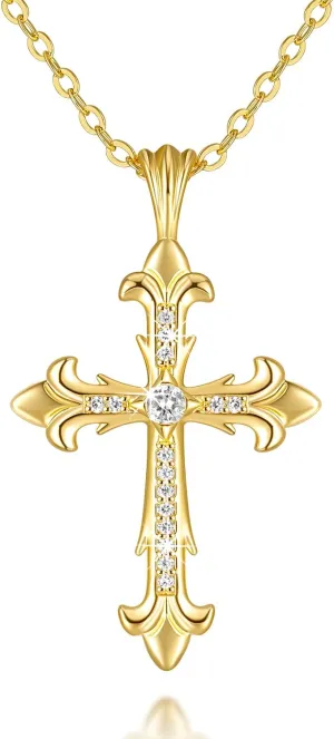 Cossa 14K Gold Cross Necklace for Womens Cross Necklace for Men Pendant Elegant Baroque Style Gold Chain CZ Stones 43 6cm