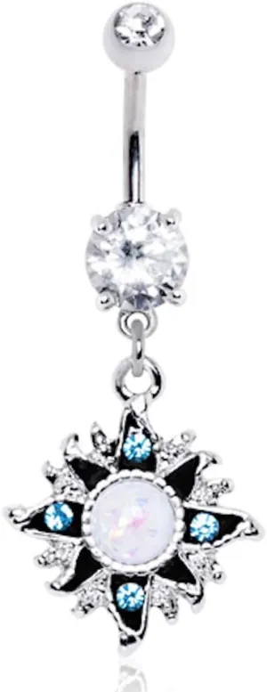 Covet Jewelry 316L Stainless Steel White Opal Sunburst Navel Ring