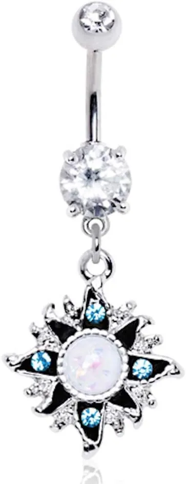Covet Jewelry 316L Stainless Steel White Opal Sunburst Navel Ring