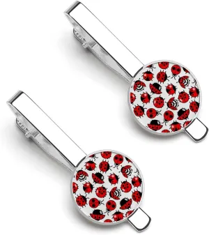 Crawling Ladybugs Tie Clips for Men Silver Necktie Tie Bar Pinch Clips for Wedding Anniversary Business
