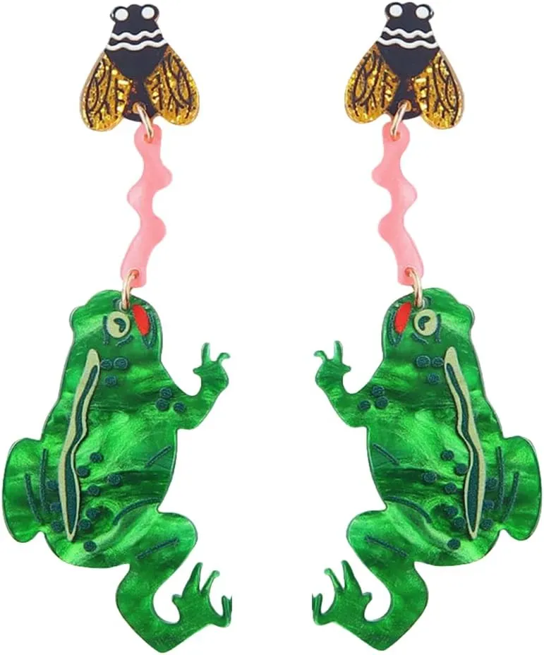 Creative Acrylic Frog Dangle Earrings for Women Lightweight Cute Summer Green Animal Eatting Insect Statement Drop Dangling Earrings Exaggerated Fun Halloween Theme Party Jewelry (Moth)