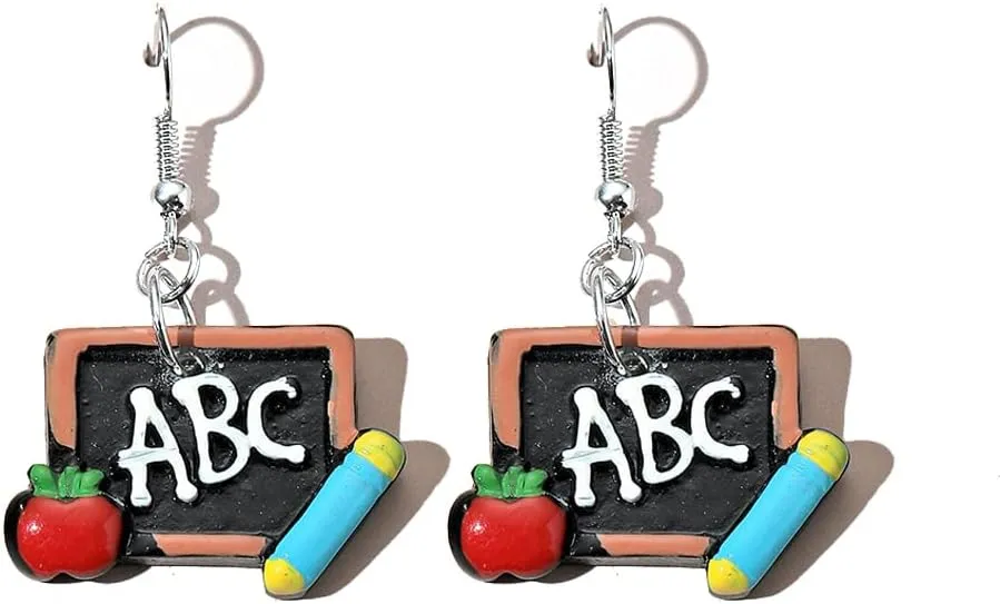 Creative Blackboard Book Pencil Ruler Dangle Earrings Funny Asymmetric Back to School Earrings for Women Student Teacher Graduation Jewelry Gifts