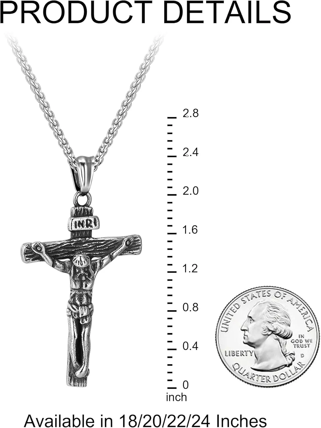 Cross Necklace for Men, Gold Stainless Steel Mens Cross Chain, Cubic Zirconia Cross Pendant Necklaces Christain Jewelry Gift Wheat Chain
