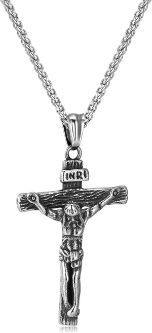 Cross Necklace for Men, Gold Stainless Steel Mens Cross Chain, Cubic Zirconia Cross Pendant Necklaces Christain Jewelry Gift Wheat Chain