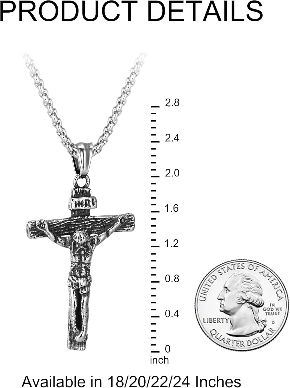Cross Necklace for Men, Silver Gold Stainless Steel Mens Cross Chain, Cubic Zirconia Cross Pendant Necklaces Jewelry Gift Box Chain