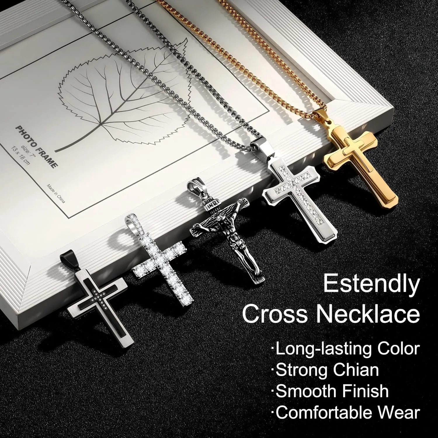Cross Necklace for Men, Silver Gold Stainless Steel Mens Cross Chain, Cubic Zirconia Cross Pendant Necklaces Jewelry Gift Box Chain