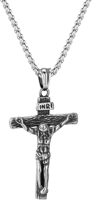 Cross Necklace for Men, Silver Gold Stainless Steel Mens Cross Chain, Cubic Zirconia Cross Pendant Necklaces Jewelry Gift Box Chain