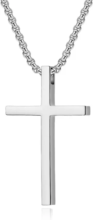Cross Necklace for Men Stainless Steel Cross Pendant Chain Necklace Simple Silver Tone Cross Pendant Chain Necklace for Men