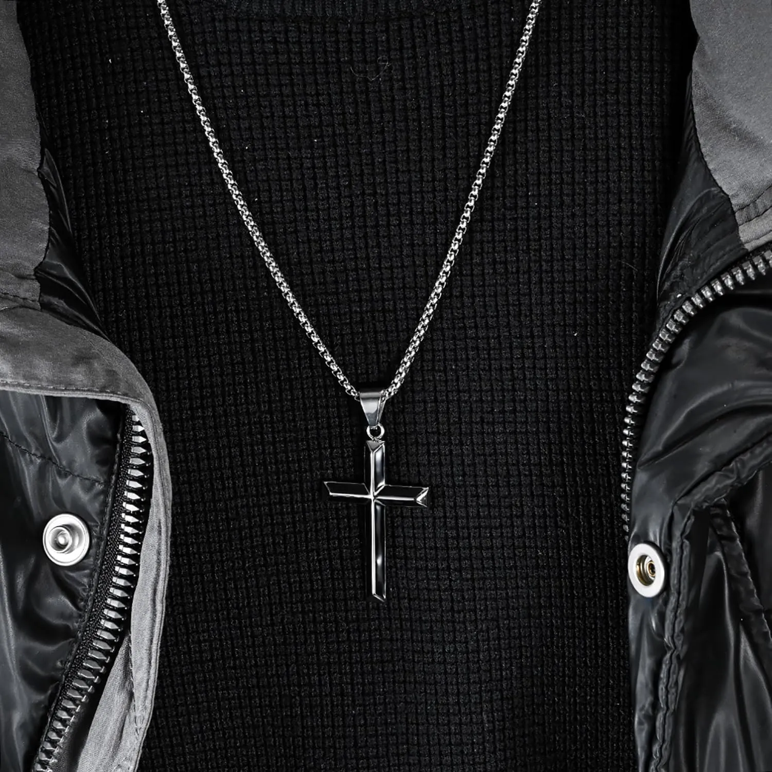 Cross Necklace for Men,Stainless Steel Black Gold Silver Jesus Christ Crucifix Pendant Necklaces Jewelry60cm Rolo Chain