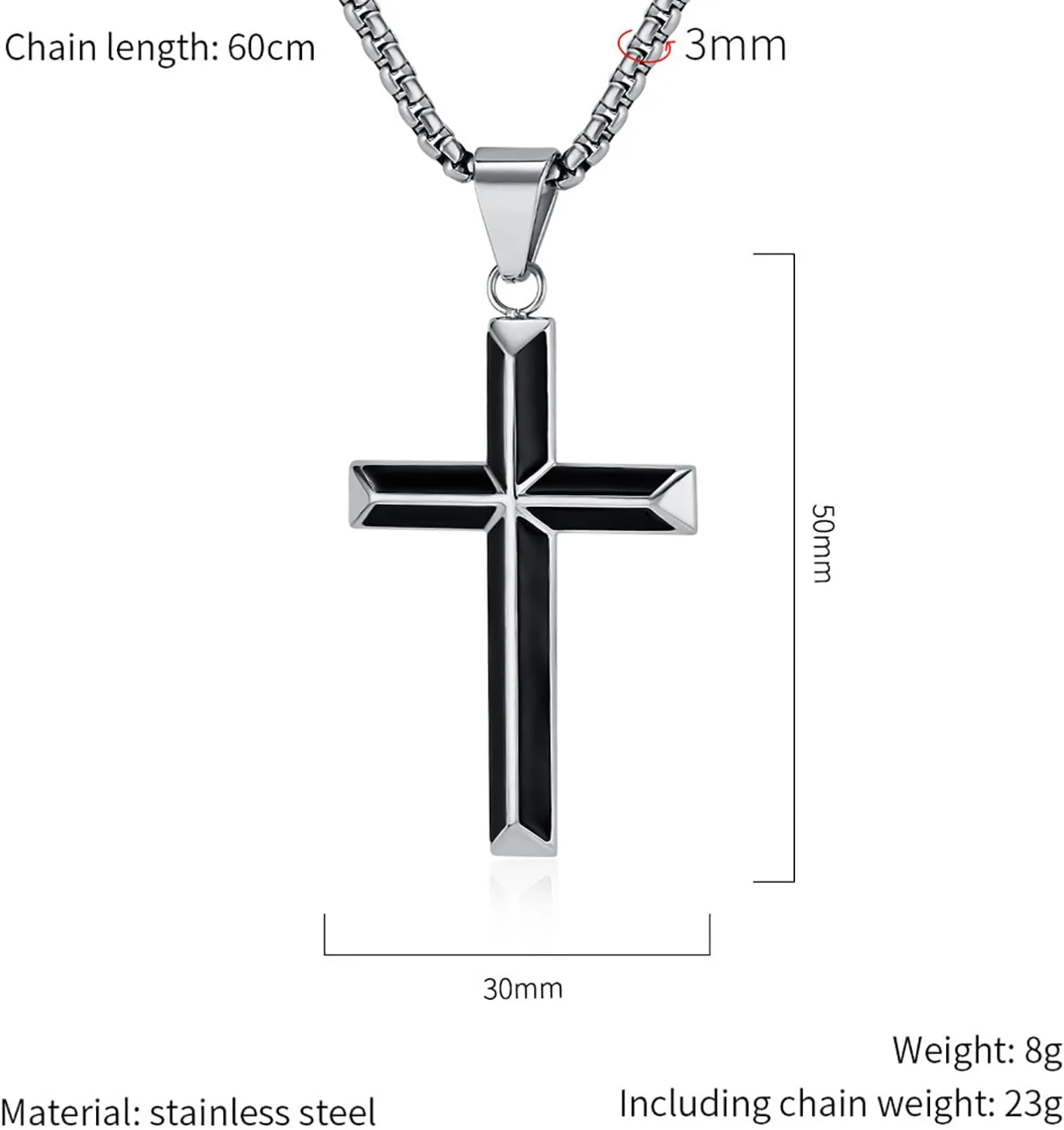 Cross Necklace for Men,Stainless Steel Black Gold Silver Jesus Christ Crucifix Pendant Necklaces Jewelry60cm Rolo Chain