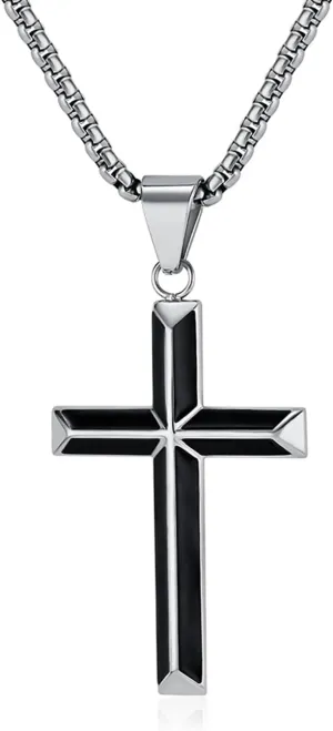 Cross Necklace for Men,Stainless Steel Black Gold Silver Jesus Christ Crucifix Pendant Necklaces Jewelry60cm Rolo Chain