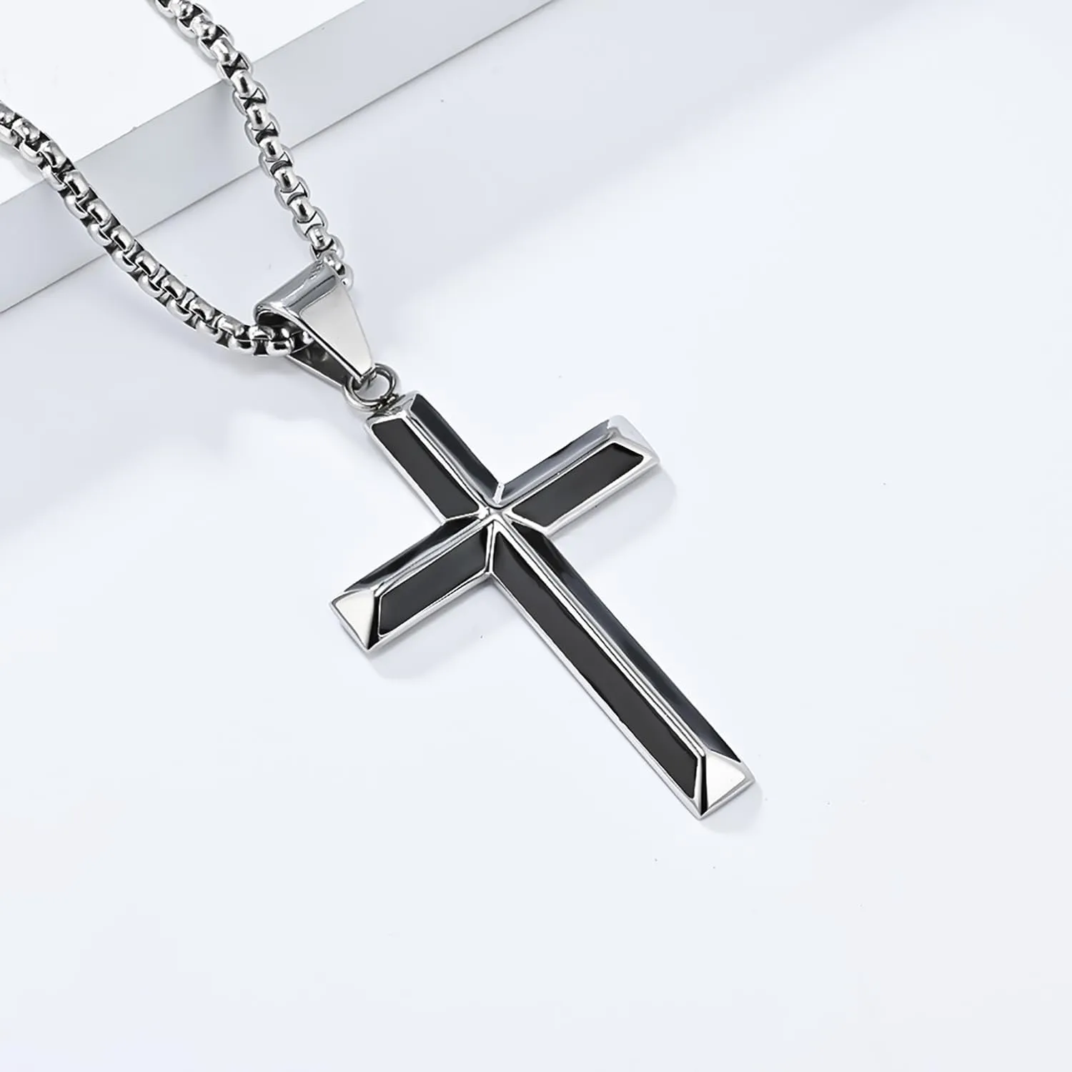 Cross Necklace for Men,Stainless Steel Black Gold Silver Jesus Christ Crucifix Pendant Necklaces Jewelry60cm Rolo Chain