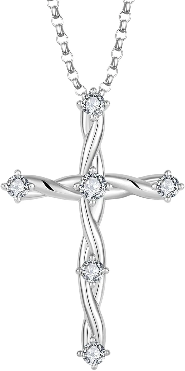 Cross Necklace for Women 925 Sterling Silver Birthstone Cross Pendant Necklaces Religious Christian Baptism Jewelry