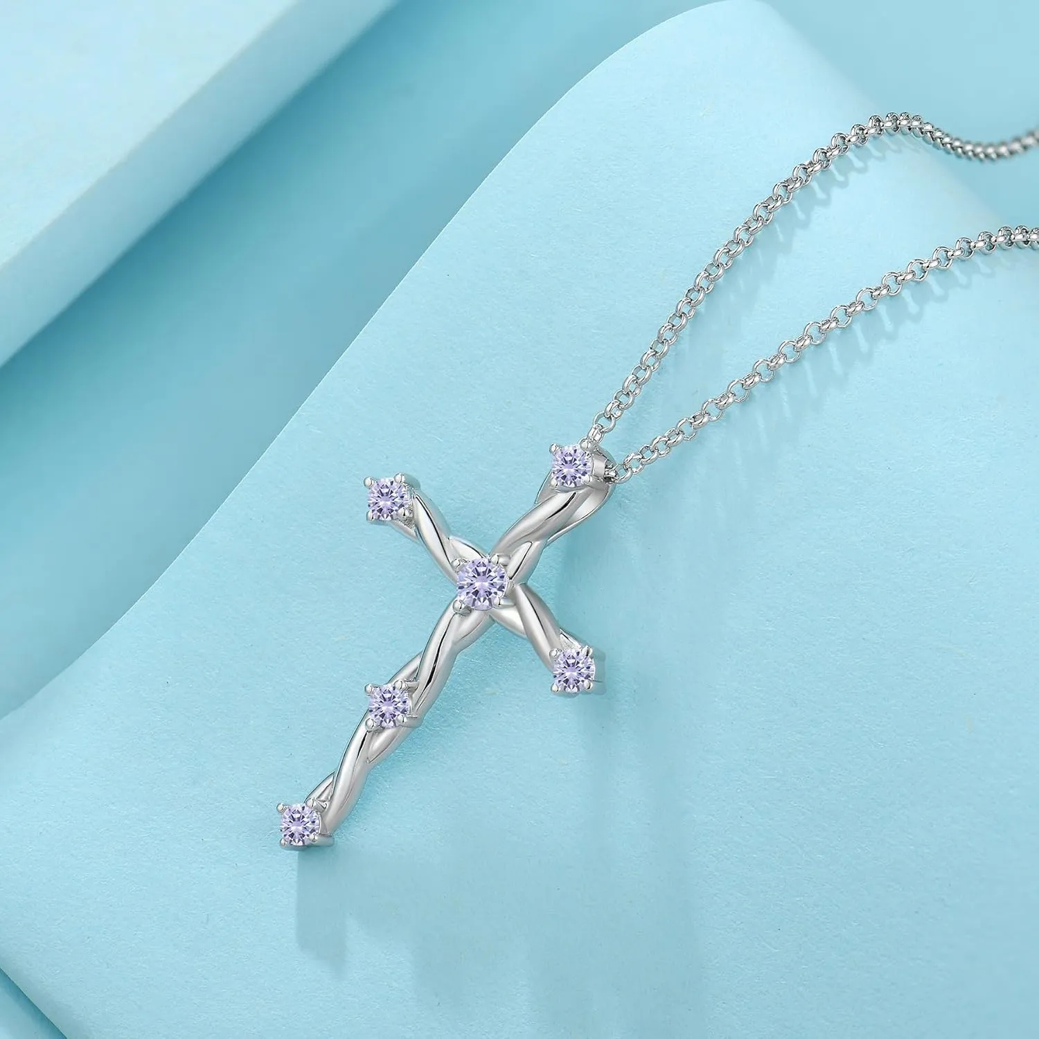 Cross Necklace for Women 925 Sterling Silver Birthstone Cross Pendant Necklaces Religious Christian Baptism Jewelry