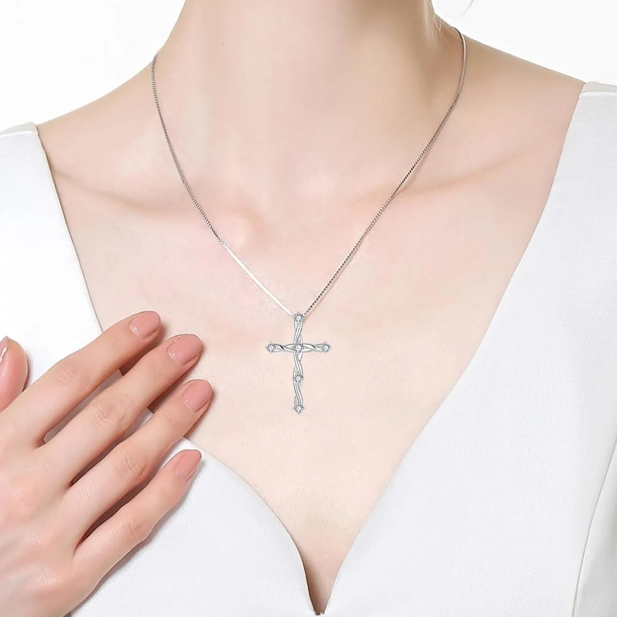 Cross Necklace for Women 925 Sterling Silver Birthstone Cross Pendant Necklaces Religious Christian Baptism Jewelry