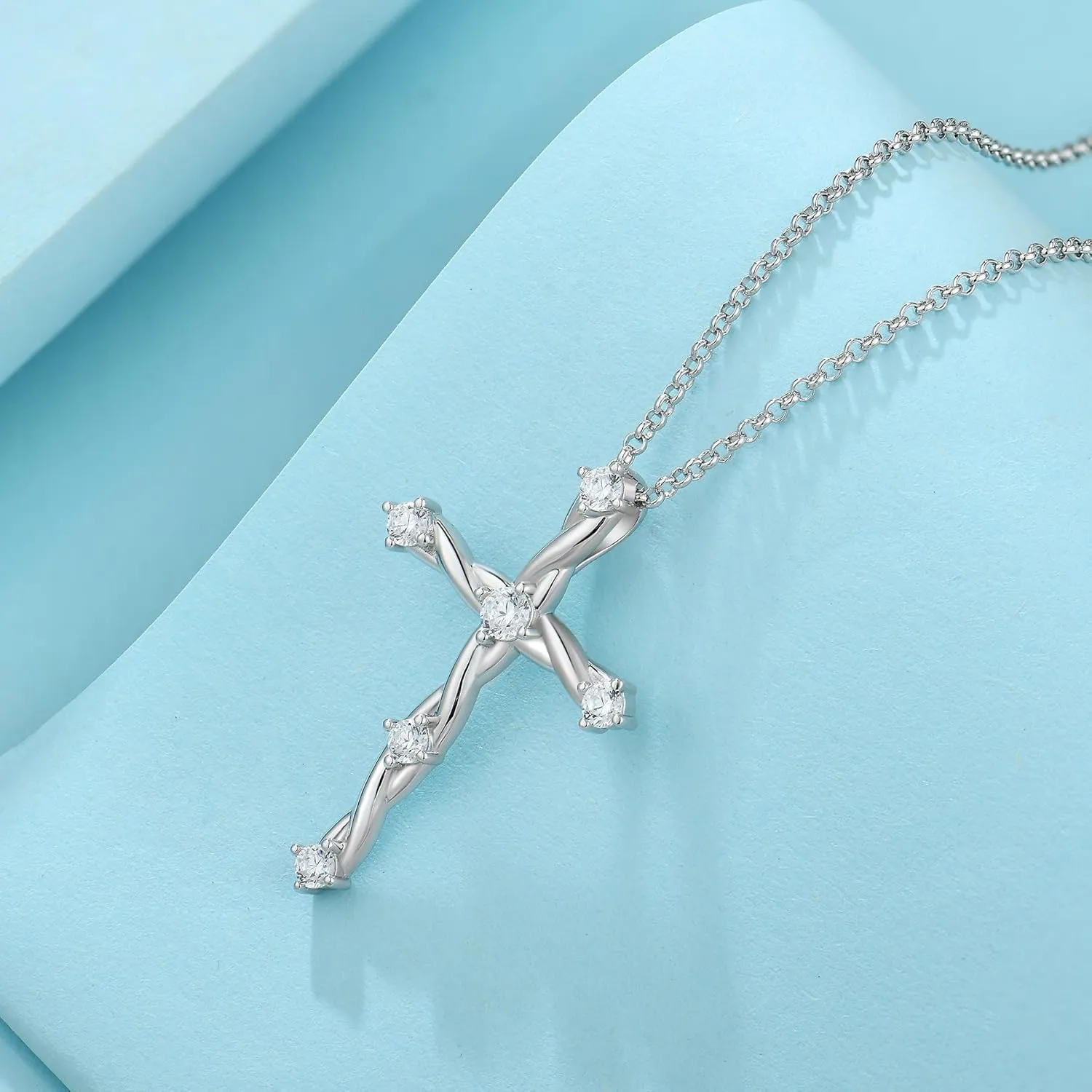 Cross Necklace for Women 925 Sterling Silver Birthstone Cross Pendant Necklaces Religious Christian Baptism Jewelry