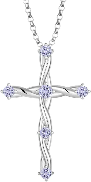 Cross Necklace for Women 925 Sterling Silver Birthstone Cross Pendant Necklaces Religious Christian Baptism Jewelry