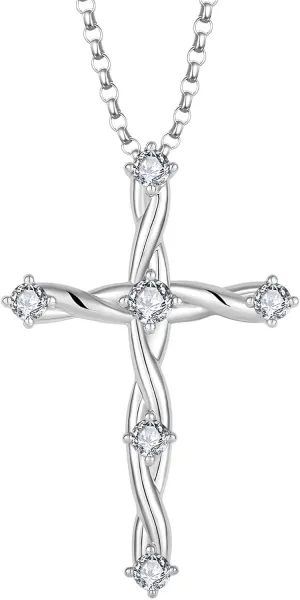 Cross Necklace for Women 925 Sterling Silver Birthstone Cross Pendant Necklaces Religious Christian Baptism Jewelry
