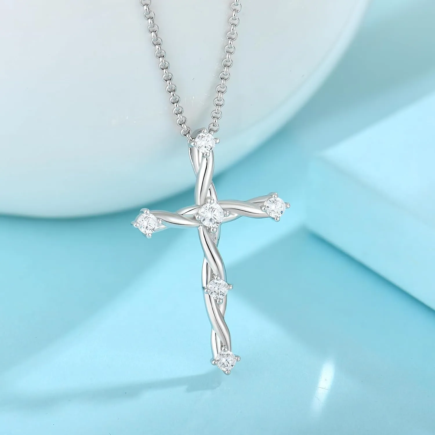 Cross Necklace for Women 925 Sterling Silver Birthstone Cross Pendant Necklaces Religious Christian Baptism Jewelry