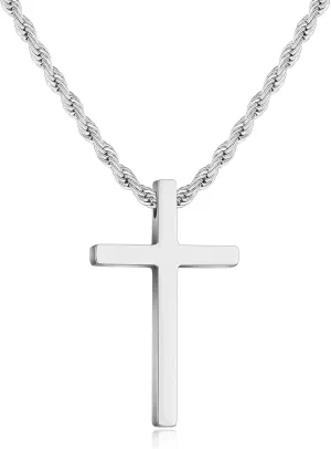 Cross Necklace - Stainless Steel Black Silver Gold Cross Pendant, Men's 16-24 Inch Rope Chain