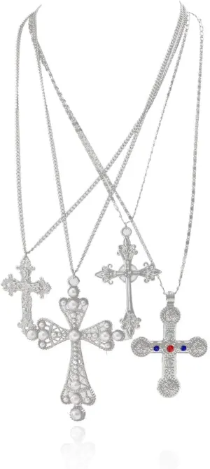 Cross Pendant Necklace Set for Women Punk Grunge Imitation Pearl Cross Layered Chain Necklace Statement Y2K Jewelry