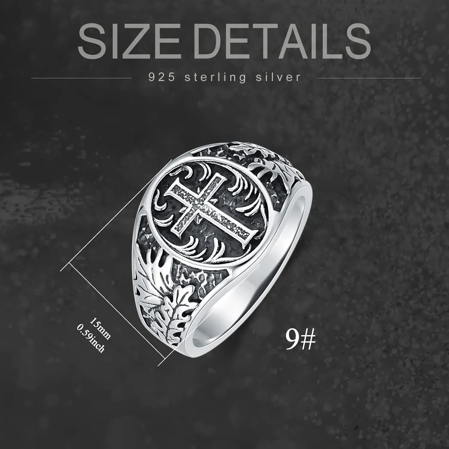 Cross Ring for Men Sterling Silver Religious Christian Jewelry Oxidized Men's Ring Vintage Retro Jewelry