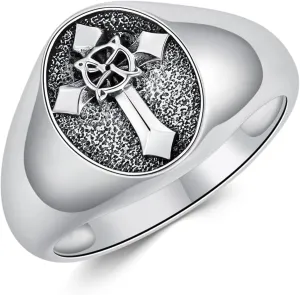 Cross Signet Ring for Men S925 Sterling Silver Cross Ring for Men Unique Faith Christian Accessory Religious Jewelry Gift for Fathers Day Men Boyfriend Dad Him